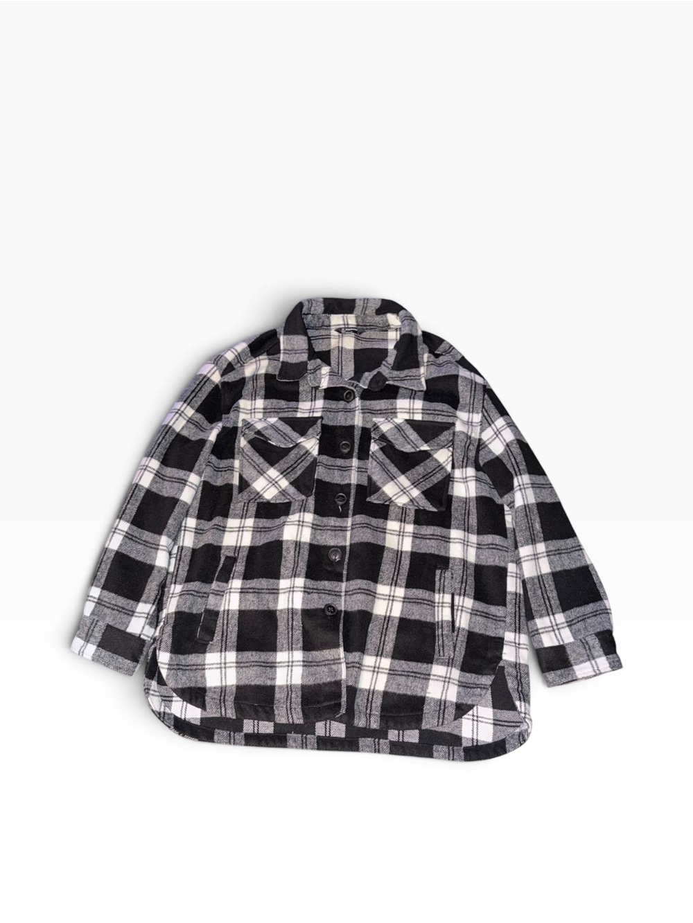 Member's Mark Plaid Fleece Shacket Jacket Black and White Size XL